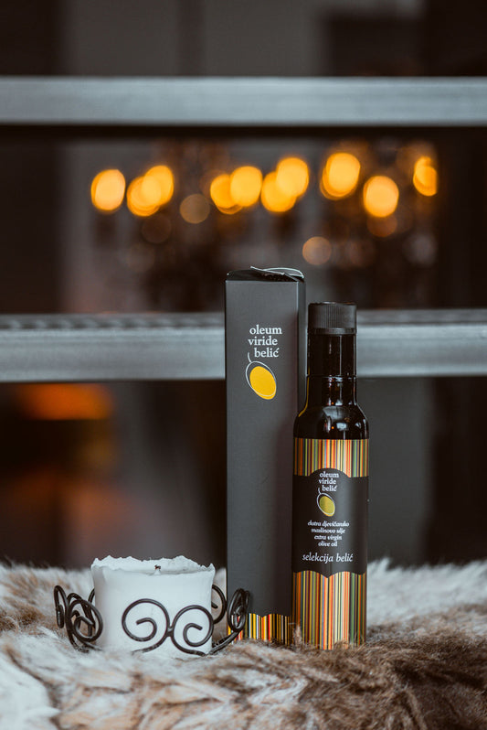 Prémium minőségű extra szűz olívaolaj Horvátországból, Isztriáról, 250 ml 500 ml üveg, elegáns díszdobozban