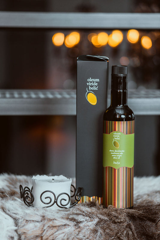 Prémium minőségű extra szűz olívaolaj Horvátországból, Isztriáról, 250 ml, 500 ml üveg, elegáns díszdobozban