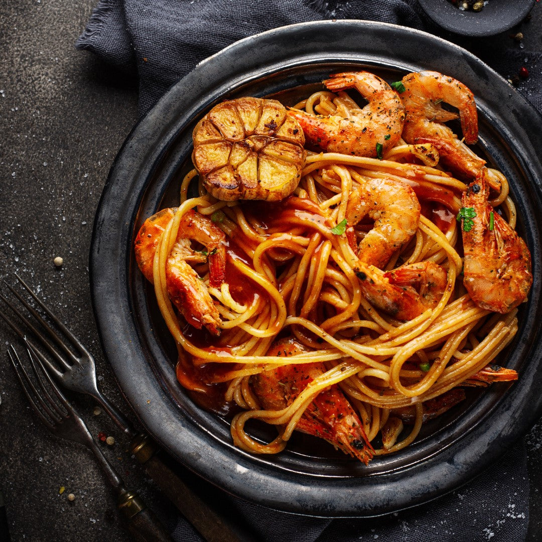 Paradicsomos garnélarák spagettivel