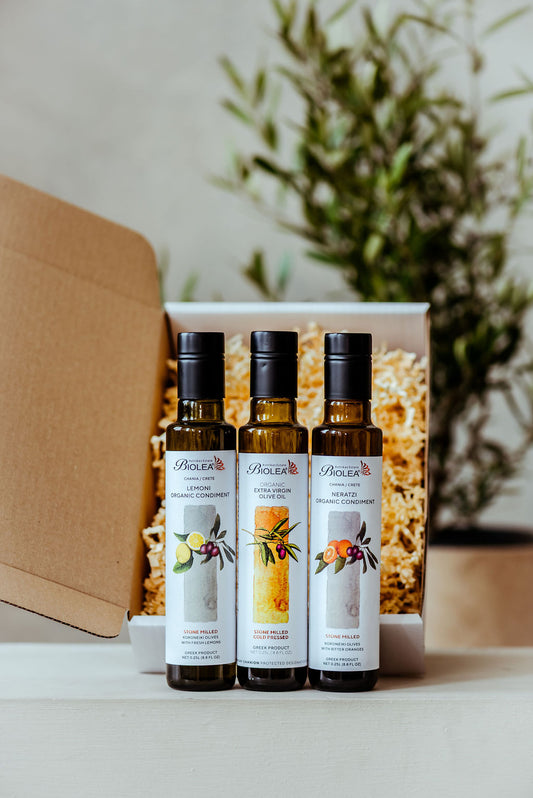 Bio-organikus prémium krétai olívaolaj, ajándék, díszcsomag, 3x250 ml, üveg